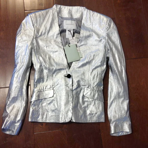Pierre Balmain Jackets Coats Silver Leather Balmain Blazer